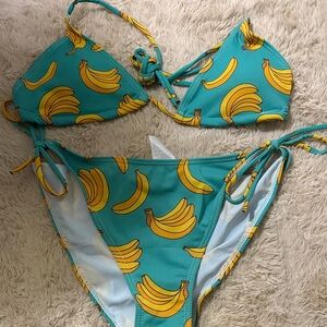 Banana Print Teal Bikini Set